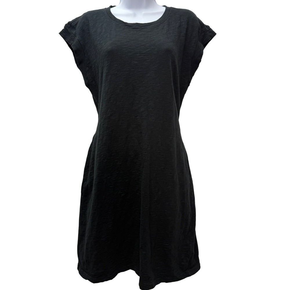 J. Crew Black Cotton Cap Sleeve‎ Tie Back Belted T-Shirt Dress Size Medium